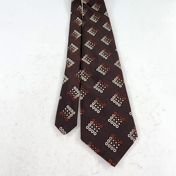 CHRISTIAN DIOR The Denver Men's Vintage Tie Brown Geometric Polyester - Picture 2 of 5